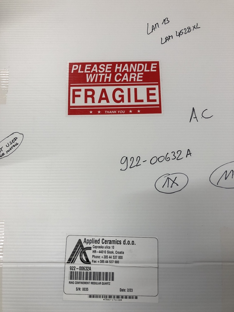 922-00632A LAM RESEARCH RING CONFINEMENT MODULAR QUARTZ