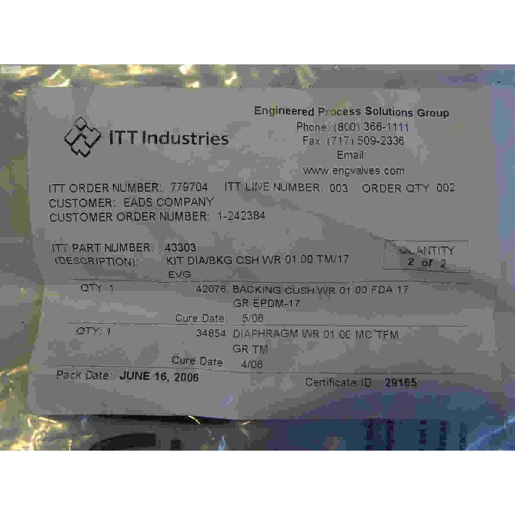 KIT DIA-BKG CSH WR 01.00 TM-17 EVG ITT