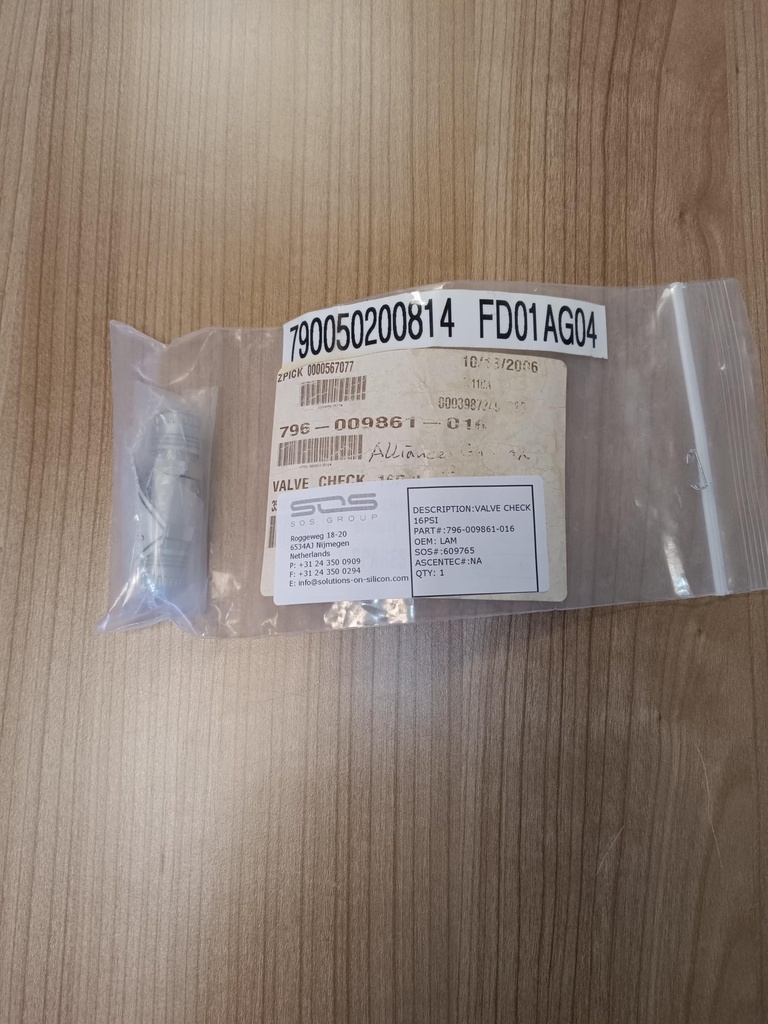 LAM Research 796-009861-016 Valve, Check 16PSI
