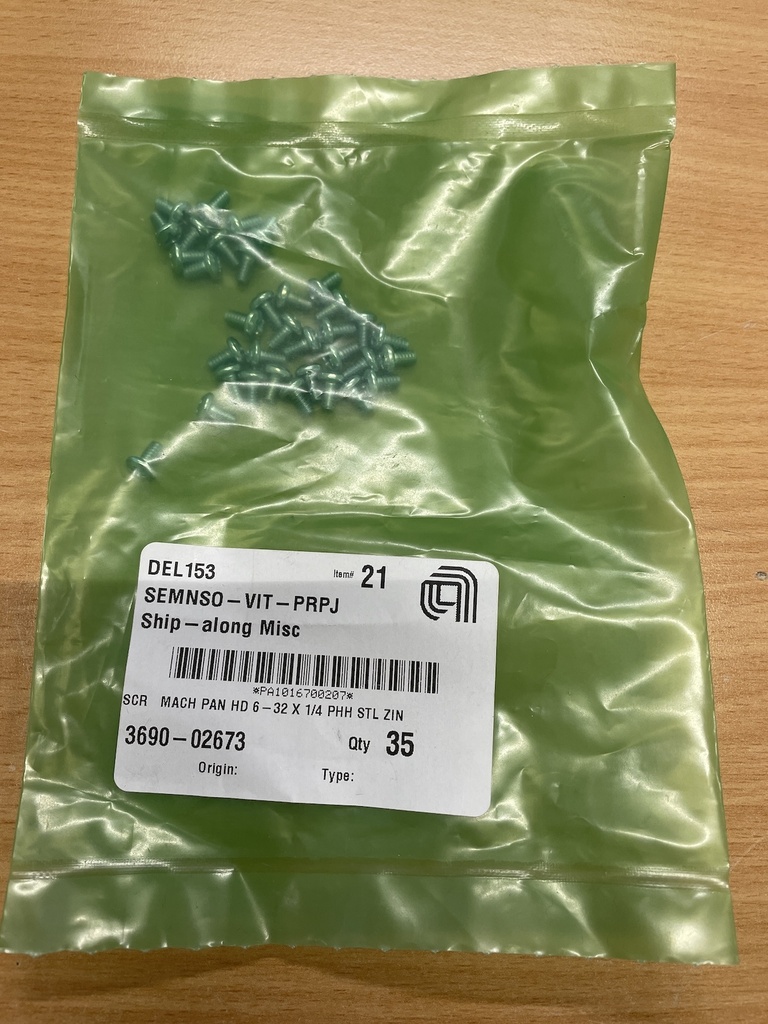 AMAT 3690-02673 SCR MACH PAN HD 6-32 X 1/4 PHH STL ZIN LOT OF 35